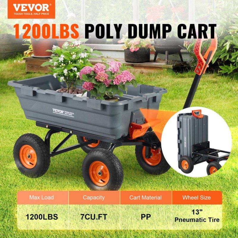 Patio Furniture & Accessories | Dump Cart, Poly Garden Dump Cart with Easy to Assemble Steel Frame, Dump Wagon with 2-in-1 Convertible Handle, 6.48 cu.ft Utility Wheelbarrow 1200 lbs Capacity, 13 inch Tires Lawn & Garden Patio Furniture & Accessories