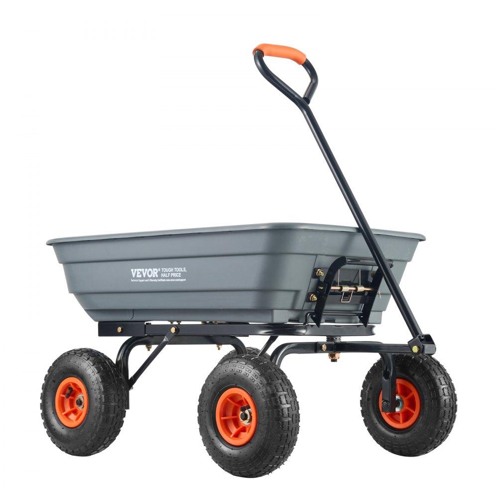 Patio Furniture & Accessories | Dump Cart, Poly Garden Dump Cart with Easy to Assemble Steel Frame, Dump Wagon with 2-in-1 Convertible Handle, Utility Wheelbarrow 600 lbs Capacity, 10 inch Tires Lawn & Garden Patio Furniture & Accessories