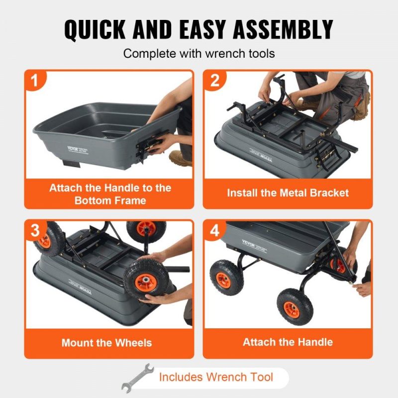 Patio Furniture & Accessories | Dump Cart, Poly Garden Dump Cart with Easy to Assemble Steel Frame, Dump Wagon with 2-in-1 Convertible Handle, Utility Wheelbarrow 600 lbs Capacity, 10 inch Tires Lawn & Garden Patio Furniture & Accessories