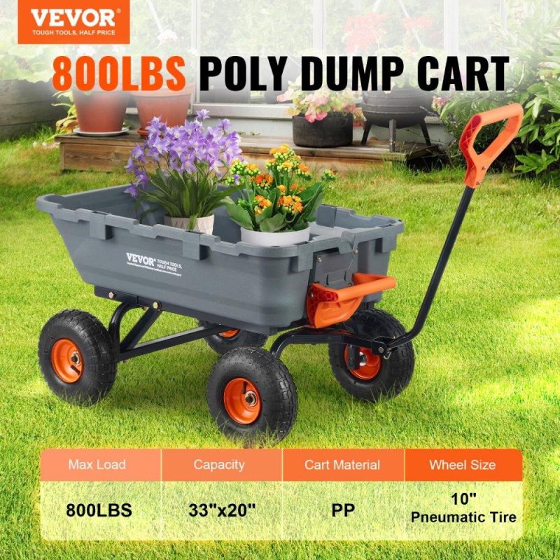 Patio Furniture & Accessories | Dump Cart, Poly Garden Dump Cart with Easy to Assemble Steel Frame, Dump Wagon with 2-in-1 Convertible Handle, Utility Wheelbarrow 800 lbs Capacity, 10 inch Tires Lawn & Garden Patio Furniture & Accessories