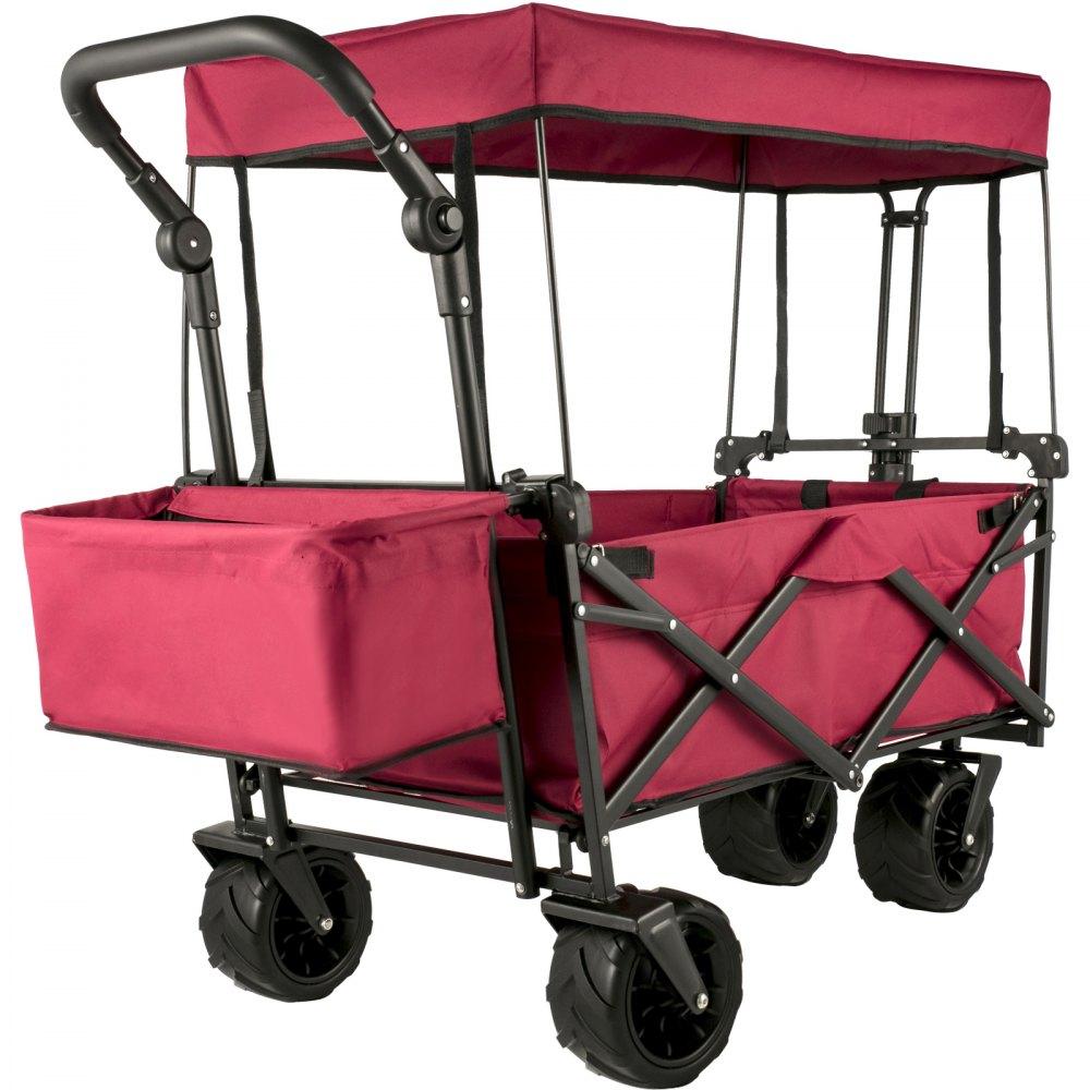 Patio Furniture & Accessories | Extra Large Collapsible Garden Cart with Removable Canopy, Folding Wagon Utility Carts with Wheels and Rear Storage, Wagon Cart for Garden, Camping, Grocery Cart, Shopping Cart, Red Dark Red Lawn & Garden Dark Red