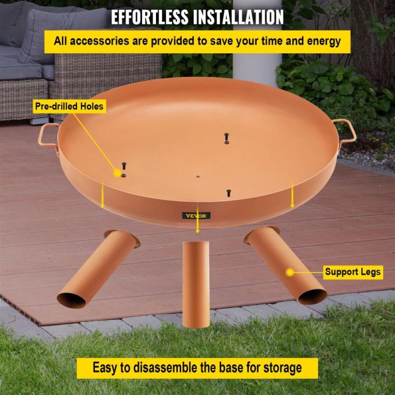 Patio Furniture & Accessories | Fire Pit Bowl, 30-Inch Deep Round Carbon Steel Fire Bowl, Wood Burning for Outdoor Patios, Backyards & Camping Uses, with A Drain Hole, Portable Handles and A Firewood Stick, Brown Brown Lawn & Garden Brown