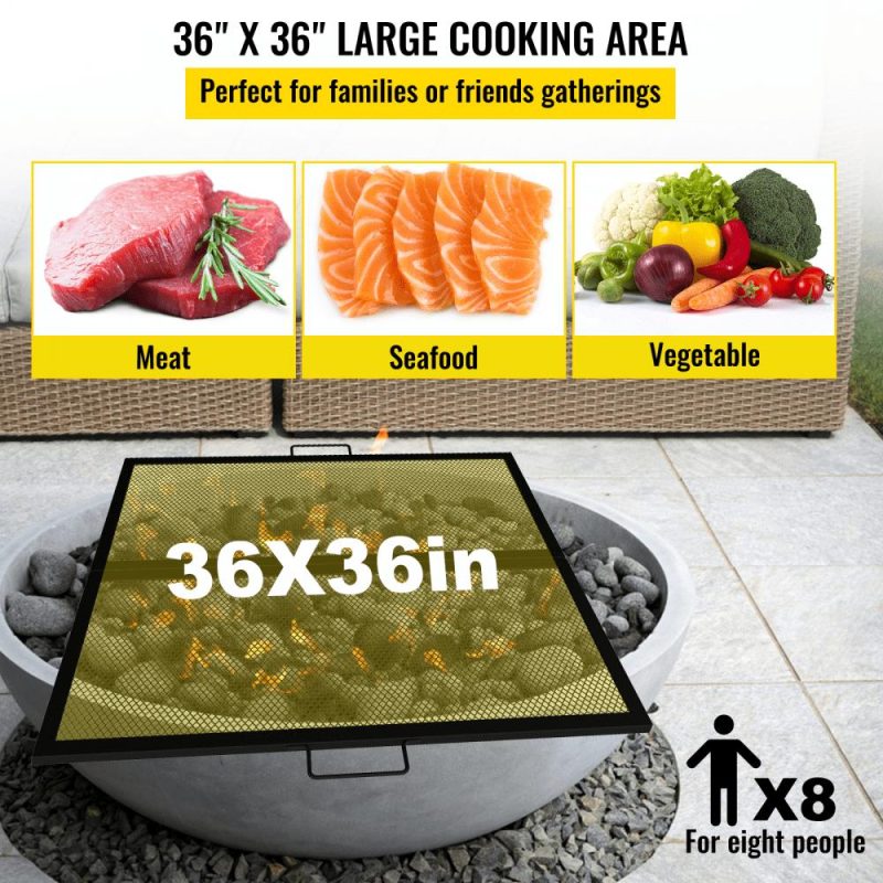 Patio Furniture & Accessories | Fire Pit Cooking Grate 36 Inch, Foldable Square Cooking Grill Grates, Heavy Duty X-Marks BBQ Grill with Portable Handle & Solid Steel for Outdoor Campfire Party & Gathering Lawn & Garden Patio Furniture & Accessories