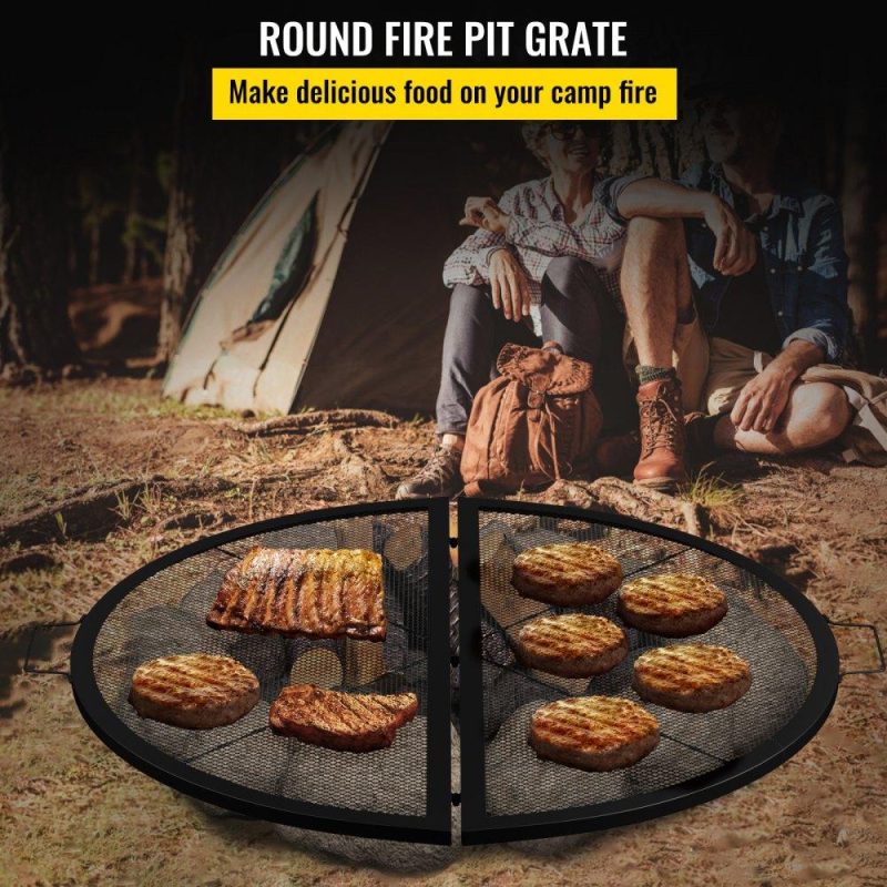 Patio Furniture & Accessories | Fire Pit Cooking Grill Grate 36 Inch, Foldable Round Cooking Rack, Heavy Duty X-Marks Campfire BBQ Grill with Portable Handle & Support Wire for Outdoor Picnic Party & Gathering, Black Lawn & Garden Patio Furniture & Accessories