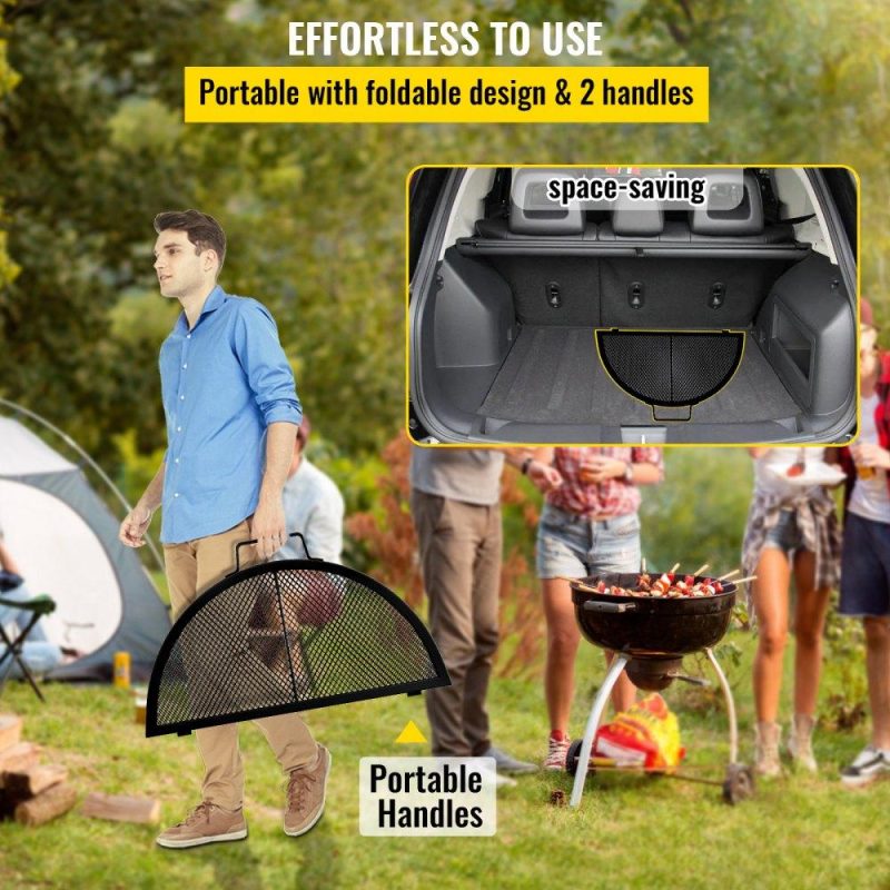 Patio Furniture & Accessories | Fire Pit Cooking Grill Grate 36 Inch, Foldable Round Cooking Rack, Heavy Duty X-Marks Campfire BBQ Grill with Portable Handle & Support Wire for Outdoor Picnic Party & Gathering, Black Lawn & Garden Patio Furniture & Accessories