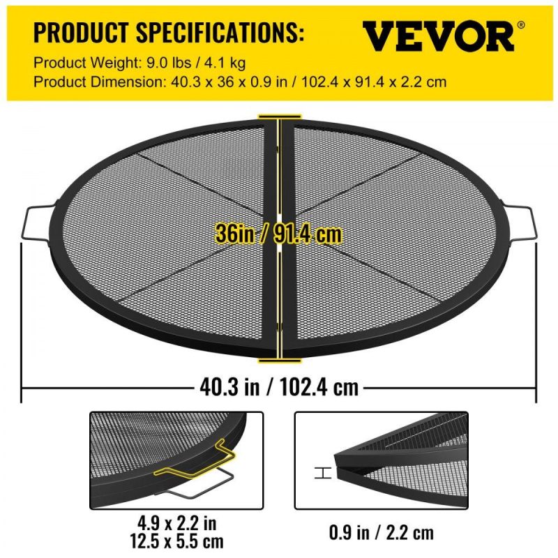 Patio Furniture & Accessories | Fire Pit Cooking Grill Grate 36 Inch, Foldable Round Cooking Rack, Heavy Duty X-Marks Campfire BBQ Grill with Portable Handle & Support Wire for Outdoor Picnic Party & Gathering, Black Lawn & Garden Patio Furniture & Accessories