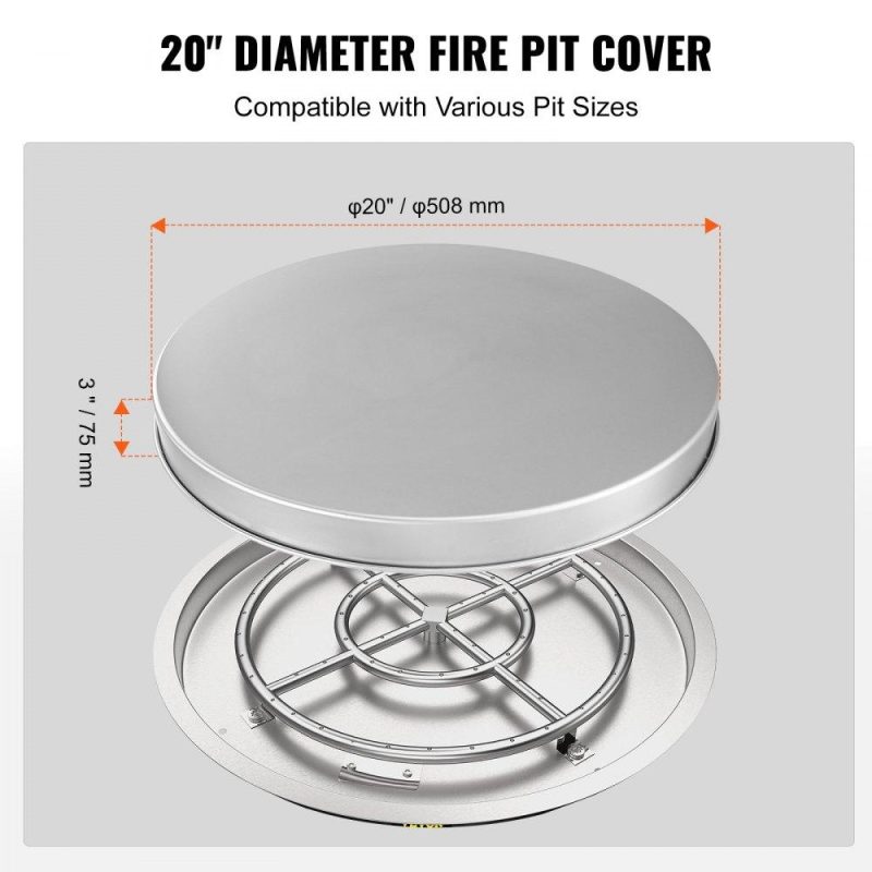 Patio Furniture & Accessories | Fire Pit Cover Lid, 20″ Portable Firepit Spark Screen,Stainless Steel Steel Metal Cover, Easy-Opening Outdoor Wood Burning and Camping Stove Accessory, for Outdoor Patio Fire Pits Backyard Lawn & Garden Patio Furniture & Accessories