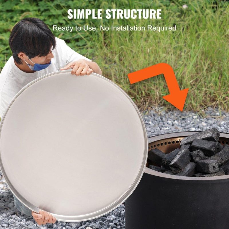 Patio Furniture & Accessories | Fire Pit Cover Lid, 20″ Portable Firepit Spark Screen,Stainless Steel Steel Metal Cover, Easy-Opening Outdoor Wood Burning and Camping Stove Accessory, for Outdoor Patio Fire Pits Backyard Lawn & Garden Patio Furniture & Accessories