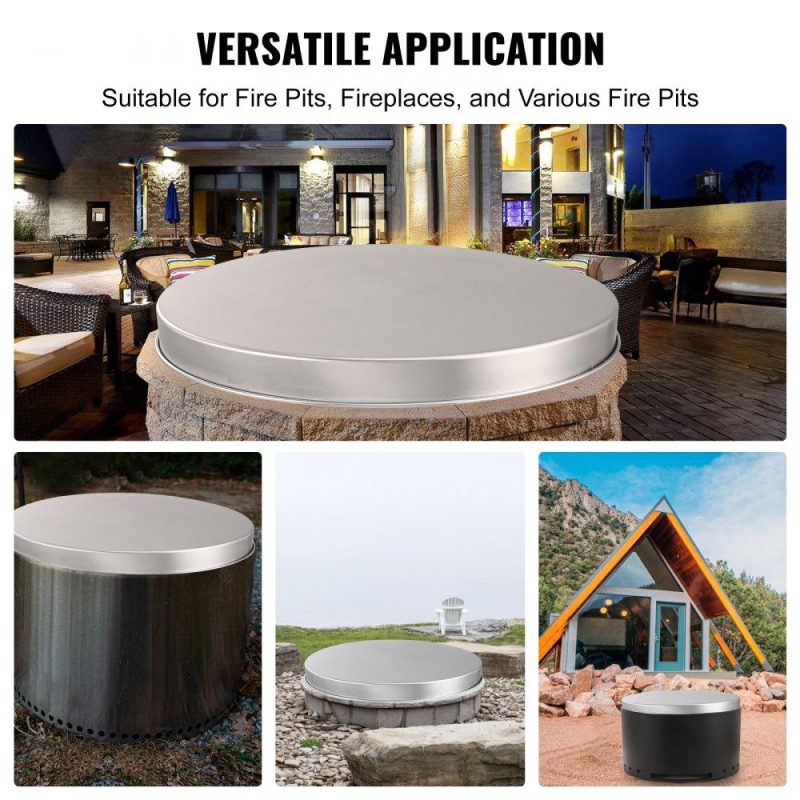 Patio Furniture & Accessories | Fire Pit Cover Lid, 20″ Portable Firepit Spark Screen,Stainless Steel Steel Metal Cover, Easy-Opening Outdoor Wood Burning and Camping Stove Accessory, for Outdoor Patio Fire Pits Backyard Lawn & Garden Patio Furniture & Accessories