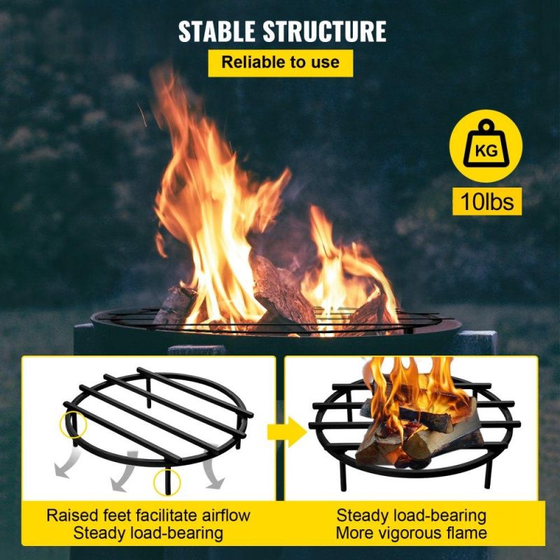 Patio Furniture & Accessories | Fire Pit Grate, Heavy Duty Iron Round Firewood Grate, Round Wood Fire Pit Grate 18″, Firepit Grate with Black Paint, Fire Grate with 4 Removable Square Legs for Burning Fireplace and Firepits Lawn & Garden Patio Furniture & Accessories