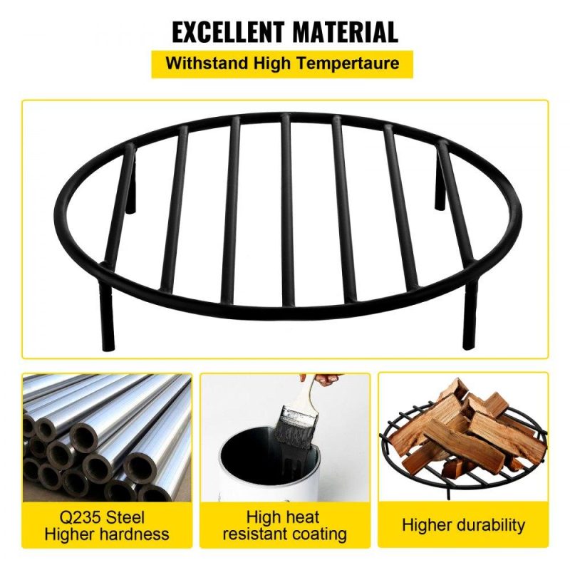 Patio Furniture & Accessories | Fire Pit Grate, Heavy Duty Iron Round Firewood Grate, Round Wood Fire Pit Grate 19″, Firepit Grate with Black Paint, Fire Grate with 4 Removable Round Legs for Burning Fireplace and Firepits Lawn & Garden Patio Furniture & Accessories