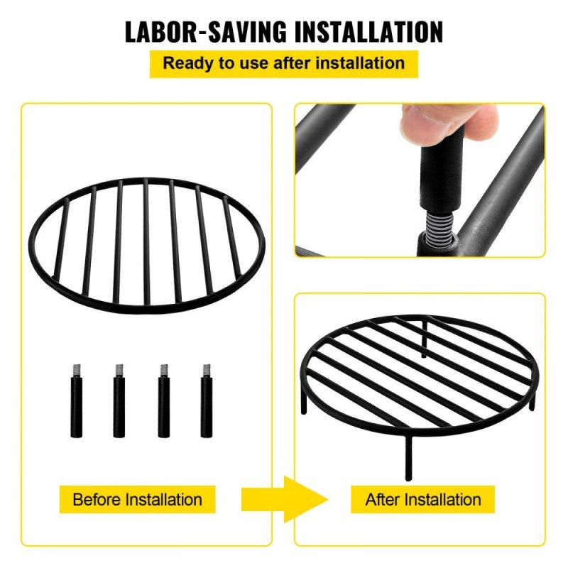 Patio Furniture & Accessories | Fire Pit Grate, Heavy Duty Iron Round Firewood Grate, Round Wood Fire Pit Grate 19″, Firepit Grate with Black Paint, Fire Grate with 4 Removable Round Legs for Burning Fireplace and Firepits Lawn & Garden Patio Furniture & Accessories