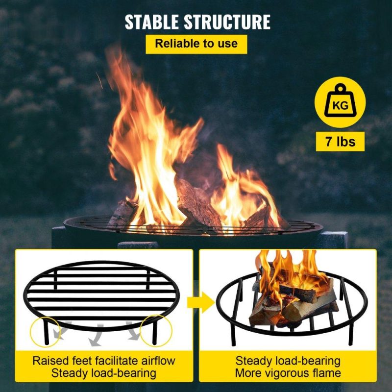 Patio Furniture & Accessories | Fire Pit Grate, Heavy Duty Iron Round Firewood Grate, Round Wood Fire Pit Grate 19″, Firepit Grate with Black Paint, Fire Grate with 4 Removable Round Legs for Burning Fireplace and Firepits Lawn & Garden Patio Furniture & Accessories