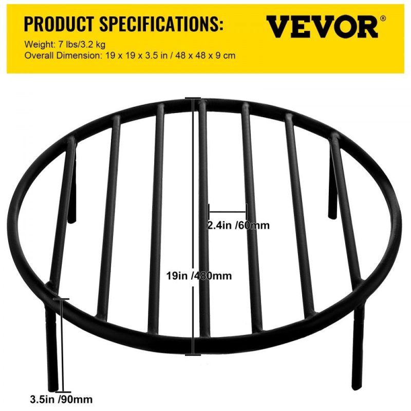 Patio Furniture & Accessories | Fire Pit Grate, Heavy Duty Iron Round Firewood Grate, Round Wood Fire Pit Grate 19″, Firepit Grate with Black Paint, Fire Grate with 4 Removable Round Legs for Burning Fireplace and Firepits Lawn & Garden Patio Furniture & Accessories