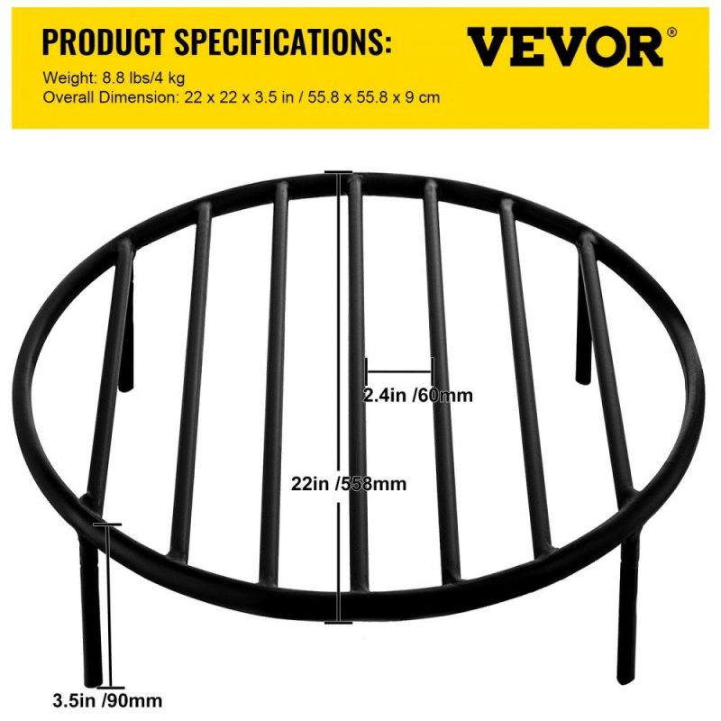 Patio Furniture & Accessories | Fire Pit Grate, Heavy Duty Iron Round Firewood Grate, Round Wood Fire Pit Grate 22″, Firepit Grate with Black Paint, Fire Grate with 4 Removable Round Legs for Burning Fireplace and Firepits Lawn & Garden Patio Furniture & Accessories