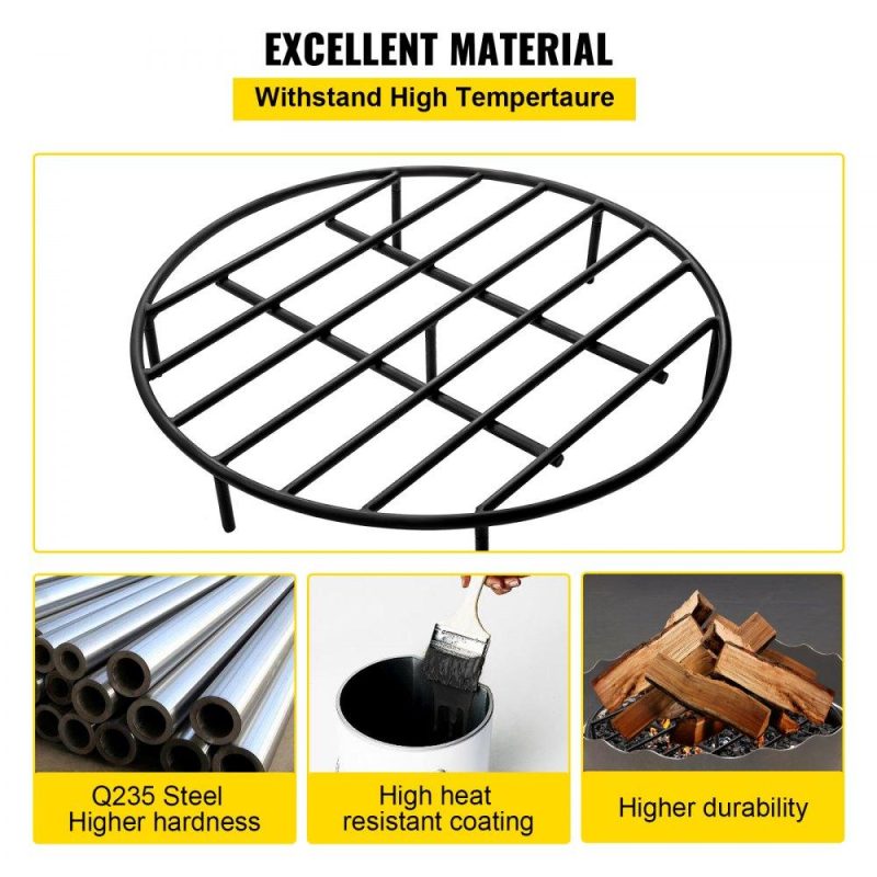 Patio Furniture & Accessories | Fire Pit Grate, Heavy Duty Iron Round Firewood Grate, Round Wood Fire Pit Grate 24″, Firepit Grate with Black Paint, Fire Grate with 7 Removable Round Legs for Burning Fireplace and Firepits Lawn & Garden Patio Furniture & Accessories