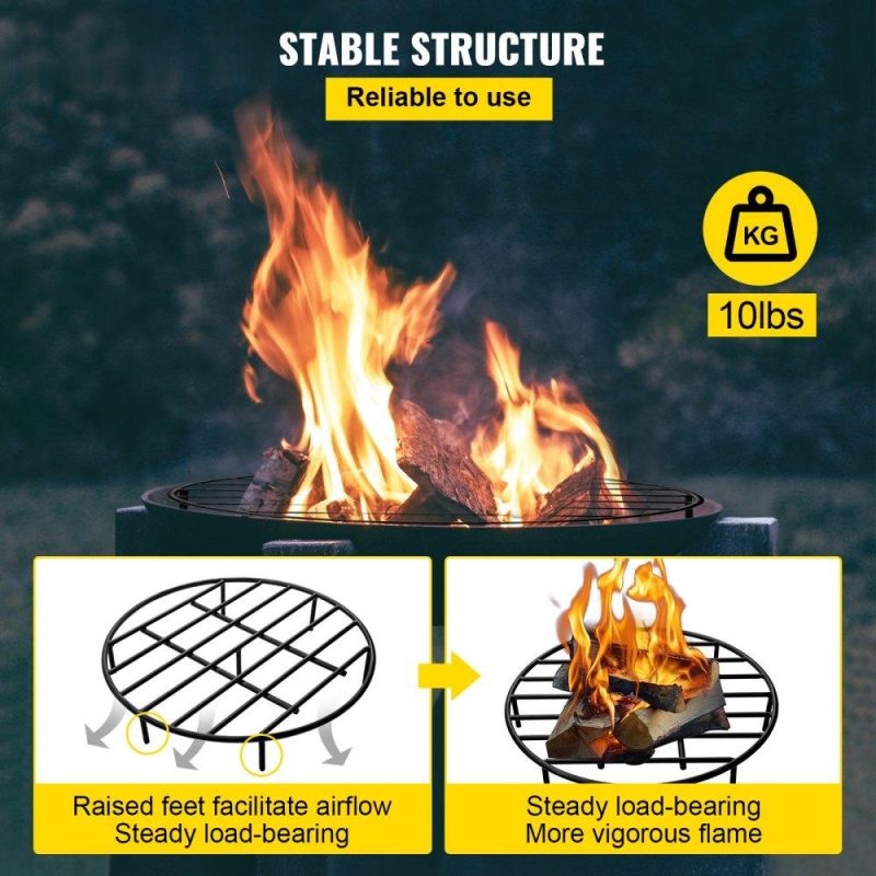 Patio Furniture & Accessories | Fire Pit Grate, Heavy Duty Iron Round Firewood Grate, Round Wood Fire Pit Grate 24″, Firepit Grate with Black Paint, Fire Grate with 7 Removable Round Legs for Burning Fireplace and Firepits Lawn & Garden Patio Furniture & Accessories