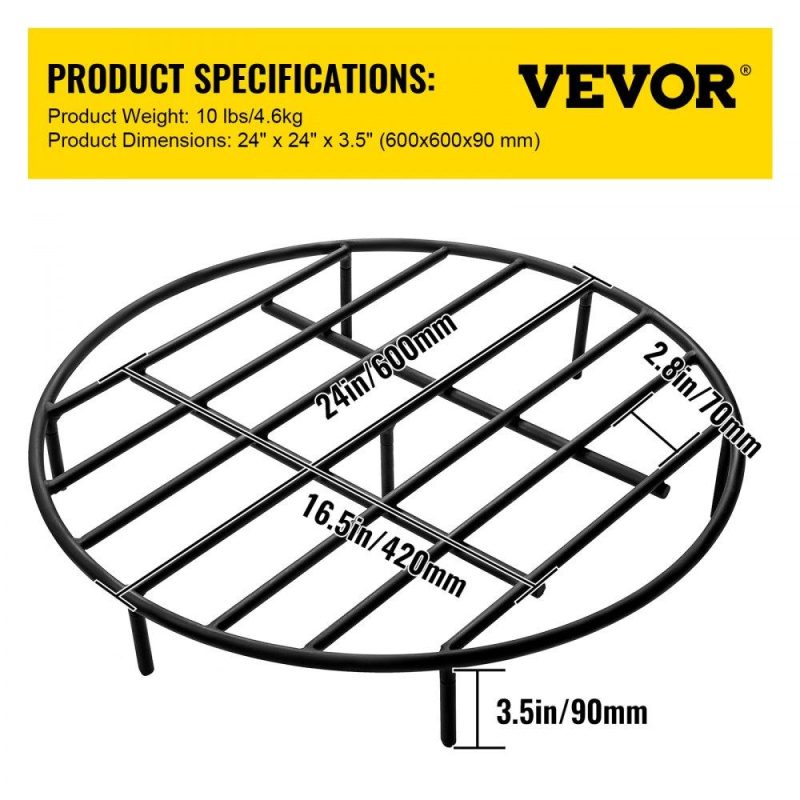 Patio Furniture & Accessories | Fire Pit Grate, Heavy Duty Iron Round Firewood Grate, Round Wood Fire Pit Grate 24″, Firepit Grate with Black Paint, Fire Grate with 7 Removable Round Legs for Burning Fireplace and Firepits Lawn & Garden Patio Furniture & Accessories