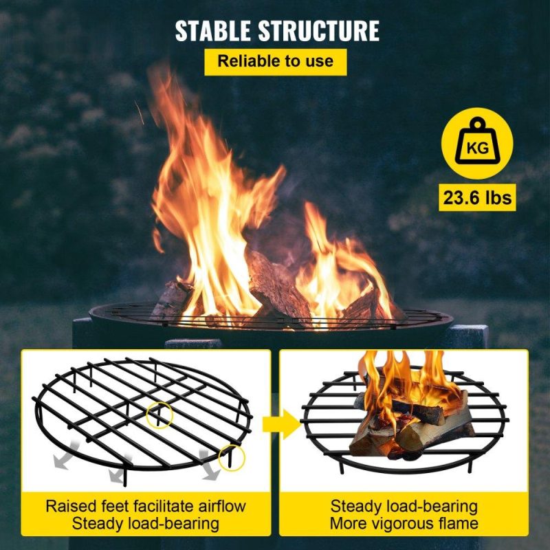 Patio Furniture & Accessories | Fire Pit Grate, Heavy Duty Iron Round Firewood Grate, Round Wood Fire Pit Grate 36″, Firepit Grate with Black Paint, Fire Grate with 9 Removable Legs for Burning Fireplace and Firepits Lawn & Garden Patio Furniture & Accessories