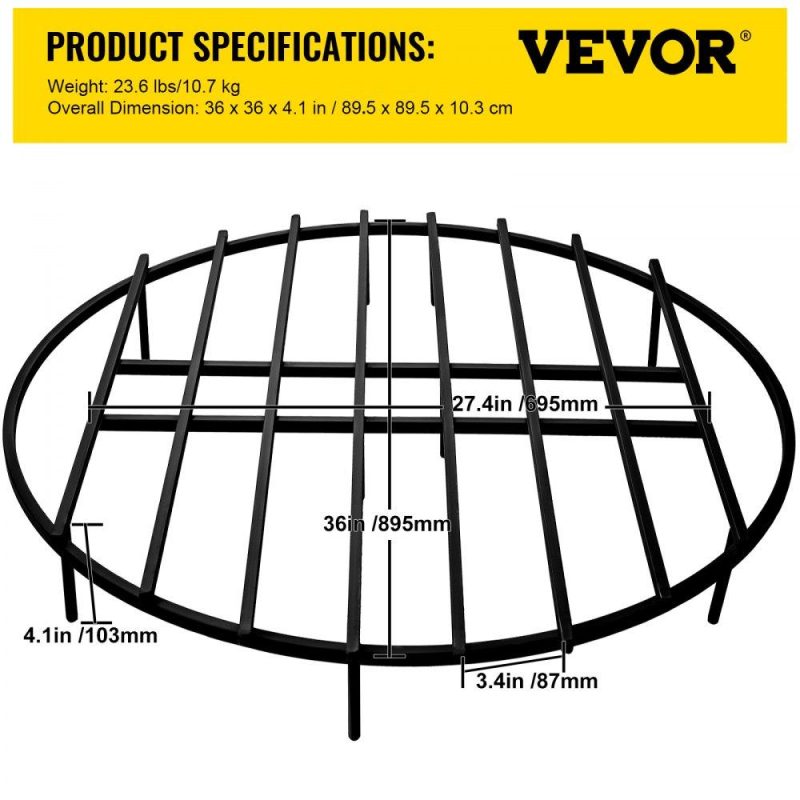 Patio Furniture & Accessories | Fire Pit Grate, Heavy Duty Iron Round Firewood Grate, Round Wood Fire Pit Grate 36″, Firepit Grate with Black Paint, Fire Grate with 9 Removable Legs for Burning Fireplace and Firepits Lawn & Garden Patio Furniture & Accessories