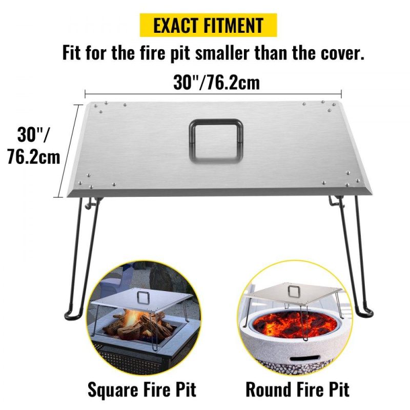 Patio Furniture & Accessories | Fire Pit Heat Deflector 30 x 30 x 13 Inch, Stainless Steel Fire Pit Cover 1.5mm Thick, Square Fire Pit Burner Cover to Push Heat Down and Out, Fire Pit Lid with Foldable Legs and Carrying Handle Lawn & Garden Patio Furniture & Accessories