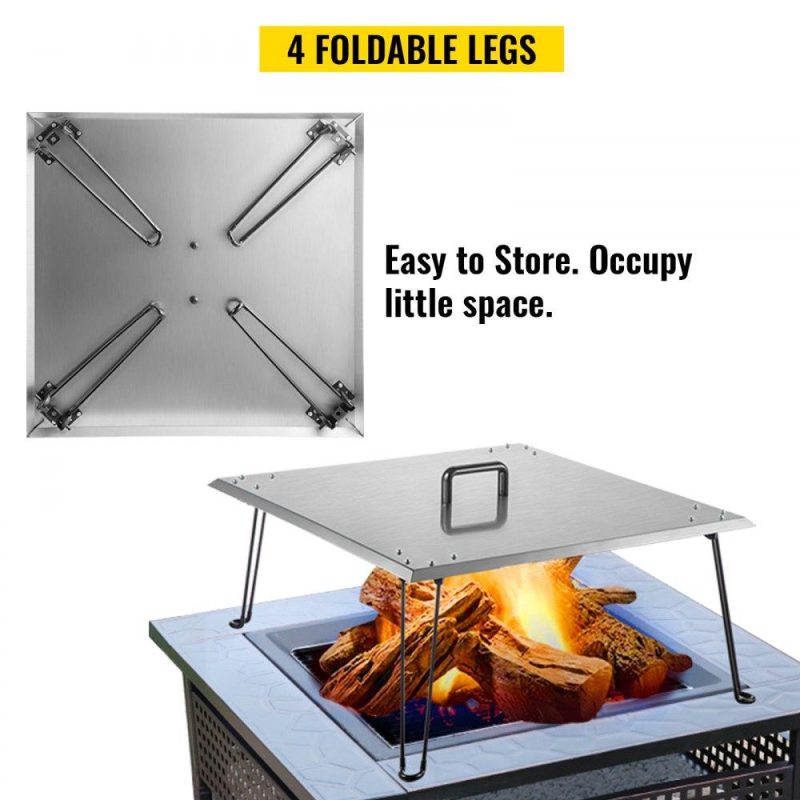 Patio Furniture & Accessories | Fire Pit Heat Deflector 30 x 30 x 13 Inch, Stainless Steel Fire Pit Cover 1.5mm Thick, Square Fire Pit Burner Cover to Push Heat Down and Out, Fire Pit Lid with Foldable Legs and Carrying Handle Lawn & Garden Patio Furniture & Accessories