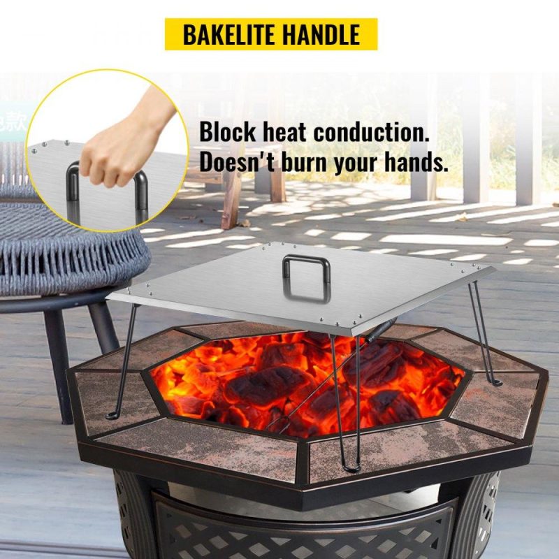 Patio Furniture & Accessories | Fire Pit Heat Deflector 30 x 30 x 13 Inch, Stainless Steel Fire Pit Cover 1.5mm Thick, Square Fire Pit Burner Cover to Push Heat Down and Out, Fire Pit Lid with Foldable Legs and Carrying Handle Lawn & Garden Patio Furniture & Accessories