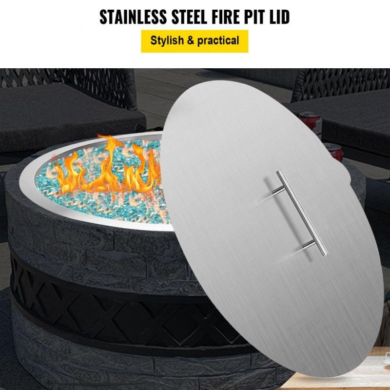 Patio Furniture & Accessories | Fire Pit Lid Round 20 Inch Fire Pit Ring Lid 1.5 mm Thick 304 Stainless Steel Fire Pit Burner Cover for Round Patio Fire Pit Lawn & Garden Patio Furniture & Accessories