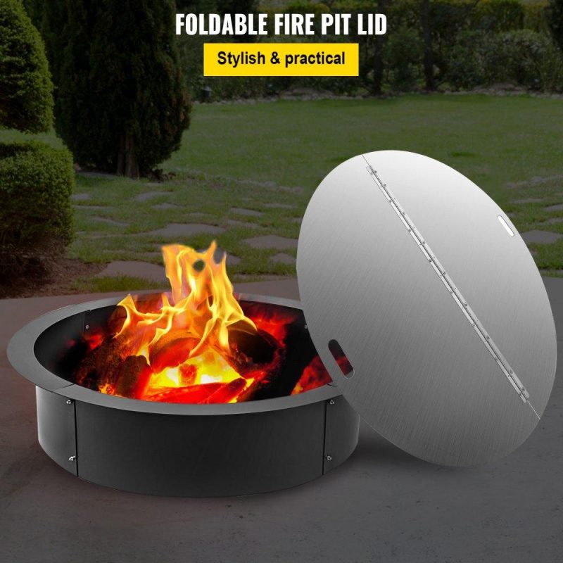 Patio Furniture & Accessories | Fire Pit Lid Round 40 Inch Foldable Fire Pit Ring Snuff Cover 430 Stainless Steel Fire Pit Spark Screen Cover 3mm Thickness Lawn & Garden Patio Furniture & Accessories