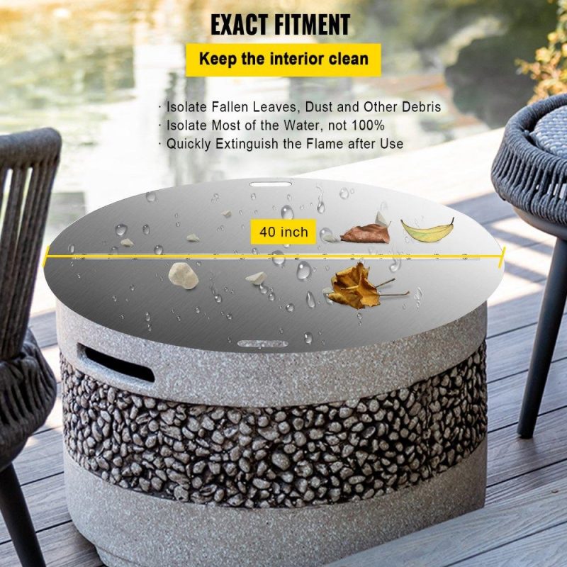 Patio Furniture & Accessories | Fire Pit Lid Round 40 Inch Foldable Fire Pit Ring Snuff Cover 430 Stainless Steel Fire Pit Spark Screen Cover 3mm Thickness Lawn & Garden Patio Furniture & Accessories