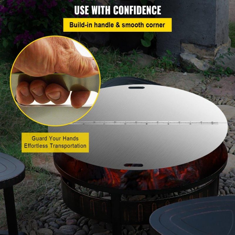 Patio Furniture & Accessories | Fire Pit Lid Round 40 Inch Foldable Fire Pit Ring Snuff Cover 430 Stainless Steel Fire Pit Spark Screen Cover 3mm Thickness Lawn & Garden Patio Furniture & Accessories