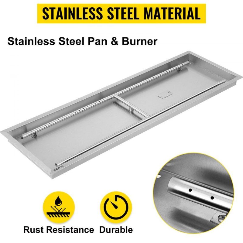 Patio Furniture & Accessories | Fire Pit Pan,Stainless Steel Linear Trough Fire Pit Pan and Burner,Built-in Fire Pit Burner Pan for Propane Gas (49×16 Inch) Lawn & Garden Patio Furniture & Accessories