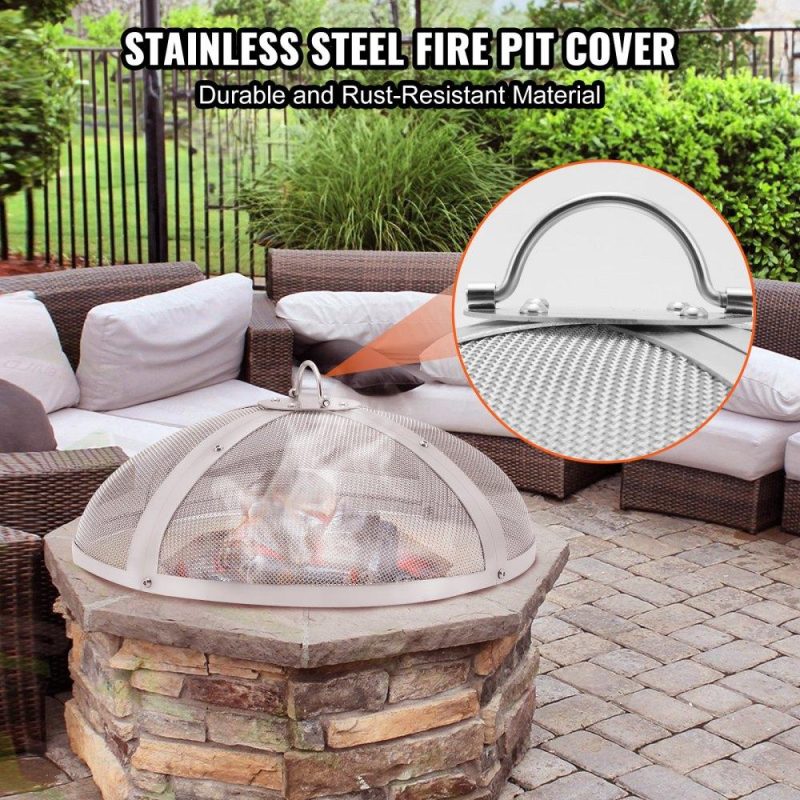 Patio Furniture & Accessories | Fire Pit Spark Screen Round 20″, Reinforced Heavy Duty Steel Metal Cover, Outdoor Firepit Lid, Easy-Opening Top Screen Covers Round with Ring Handle for Outdoor Patio Fire Pits Backyard Lawn & Garden Patio Furniture & Accessories