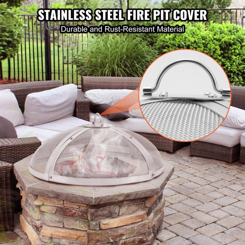 Patio Furniture & Accessories | Fire Pit Spark Screen Round 30″, Reinforced Heavy Duty Steel Metal Cover, Outdoor Firepit Lid, Easy-Opening Top Screen Covers Round with Ring Handle for Outdoor Patio Fire Pits Backyard Lawn & Garden Patio Furniture & Accessories