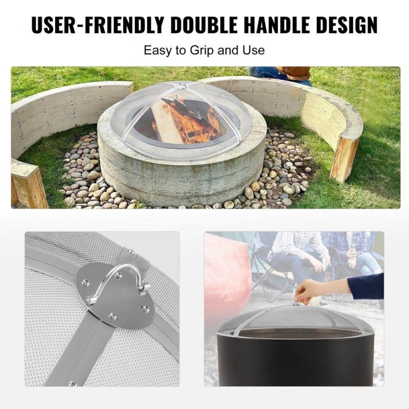 Patio Furniture & Accessories | Fire Pit Spark Screen Round 30″, Reinforced Heavy Duty Steel Metal Cover, Outdoor Firepit Lid, Easy-Opening Top Screen Covers Round with Ring Handle for Outdoor Patio Fire Pits Backyard Lawn & Garden Patio Furniture & Accessories