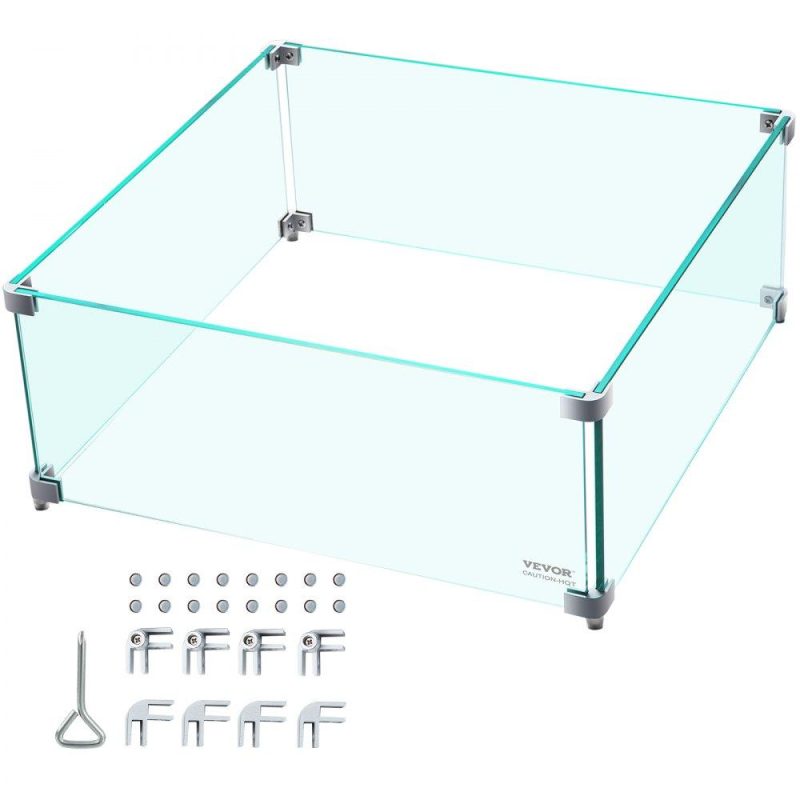 Patio Furniture & Accessories | Fire Pit Wind Guard, 14 x 14 x 6 Inch Glass Wind Guard, Rectangular Glass Shield, 0.3″ Thick Fire Table, Clear Tempered Glass Flame Guard, Steady Feet Tree Pit Guard for Propane, Gas, Outdoor Lawn & Garden Patio Furniture & Accessories