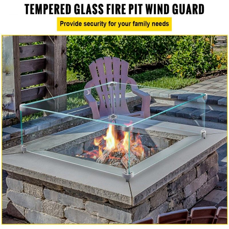 Patio Furniture & Accessories | Fire Pit Wind Guard, 14 x 14 x 6 Inch Glass Wind Guard, Rectangular Glass Shield, 0.3″ Thick Fire Table, Clear Tempered Glass Flame Guard, Steady Feet Tree Pit Guard for Propane, Gas, Outdoor Lawn & Garden Patio Furniture & Accessories