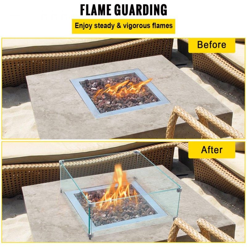 Patio Furniture & Accessories | Fire Pit Wind Guard, 14 x 14 x 6 Inch Glass Wind Guard, Rectangular Glass Shield, 0.3″ Thick Fire Table, Clear Tempered Glass Flame Guard, Steady Feet Tree Pit Guard for Propane, Gas, Outdoor Lawn & Garden Patio Furniture & Accessories