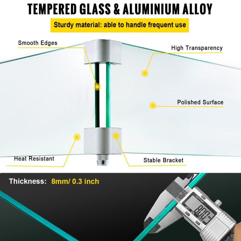 Patio Furniture & Accessories | Fire Pit Wind Guard, 14 x 14 x 6 Inch Glass Wind Guard, Rectangular Glass Shield, 0.3″ Thick Fire Table, Clear Tempered Glass Flame Guard, Steady Feet Tree Pit Guard for Propane, Gas, Outdoor Lawn & Garden Patio Furniture & Accessories