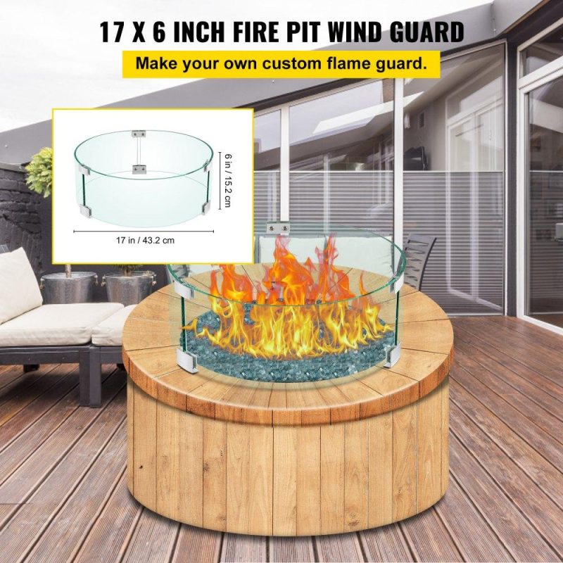 Patio Furniture & Accessories | Fire Pit Wind Guard, 17 x 17 x 6 Inch Glass Flame Guard, Round Glass Shield, 1/4-Inch Thick Fire Table, Clear Tempered Glass Flame Guard, Aluminum Alloy Feet for Propane, Gas, Outdoor Lawn & Garden Patio Furniture & Accessories