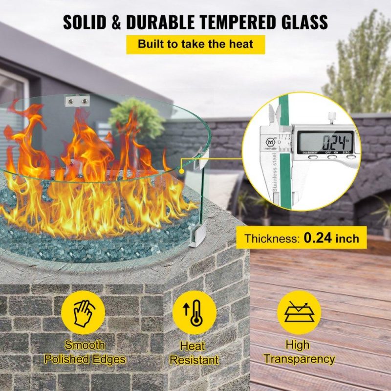 Patio Furniture & Accessories | Fire Pit Wind Guard, 17 x 17 x 6 Inch Glass Flame Guard, Round Glass Shield, 1/4-Inch Thick Fire Table, Clear Tempered Glass Flame Guard, Aluminum Alloy Feet for Propane, Gas, Outdoor Lawn & Garden Patio Furniture & Accessories