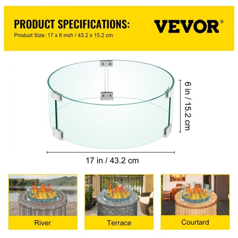 Patio Furniture & Accessories | Fire Pit Wind Guard, 17 x 17 x 6 Inch Glass Flame Guard, Round Glass Shield, 1/4-Inch Thick Fire Table, Clear Tempered Glass Flame Guard, Aluminum Alloy Feet for Propane, Gas, Outdoor Lawn & Garden Patio Furniture & Accessories