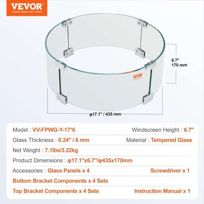 Patio Furniture & Accessories | Fire Pit Wind Guard, 17 x 6.7 inch Round Glass Flame Shield, 0.24-Inch Thick Fire Table Accessory, Clear Tempered Glass Flame Guard for Propane, Gas, Outdoor, Patio, Backyard Lawn & Garden Patio Furniture & Accessories