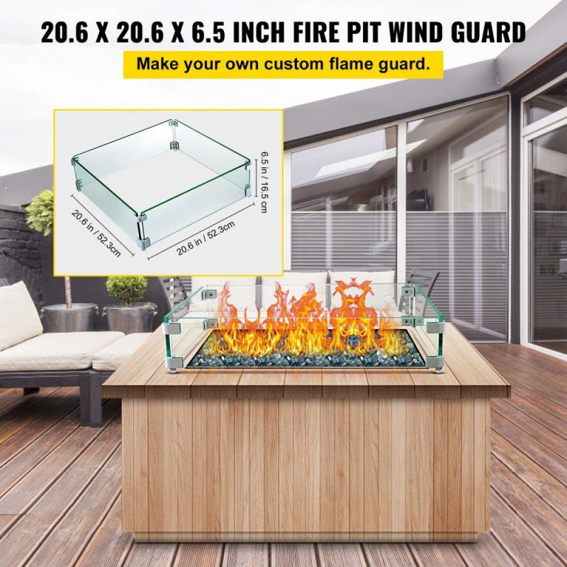 Patio Furniture & Accessories | Fire Pit Wind Guard 21 x 21 x 6 Inch Glass Flame Guard, Rectangle 5/16 Inch Thickness Glass Wind Guard Fence with Non-Slip Feet Clear Tempered Glass, for Propane, Gas, Fire Pits Pan/Table Lawn & Garden Patio Furniture & Accessories