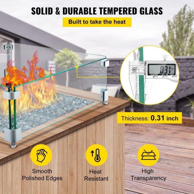 Patio Furniture & Accessories | Fire Pit Wind Guard 21 x 21 x 6 Inch Glass Flame Guard, Rectangle 5/16 Inch Thickness Glass Wind Guard Fence with Non-Slip Feet Clear Tempered Glass, for Propane, Gas, Fire Pits Pan/Table Lawn & Garden Patio Furniture & Accessories