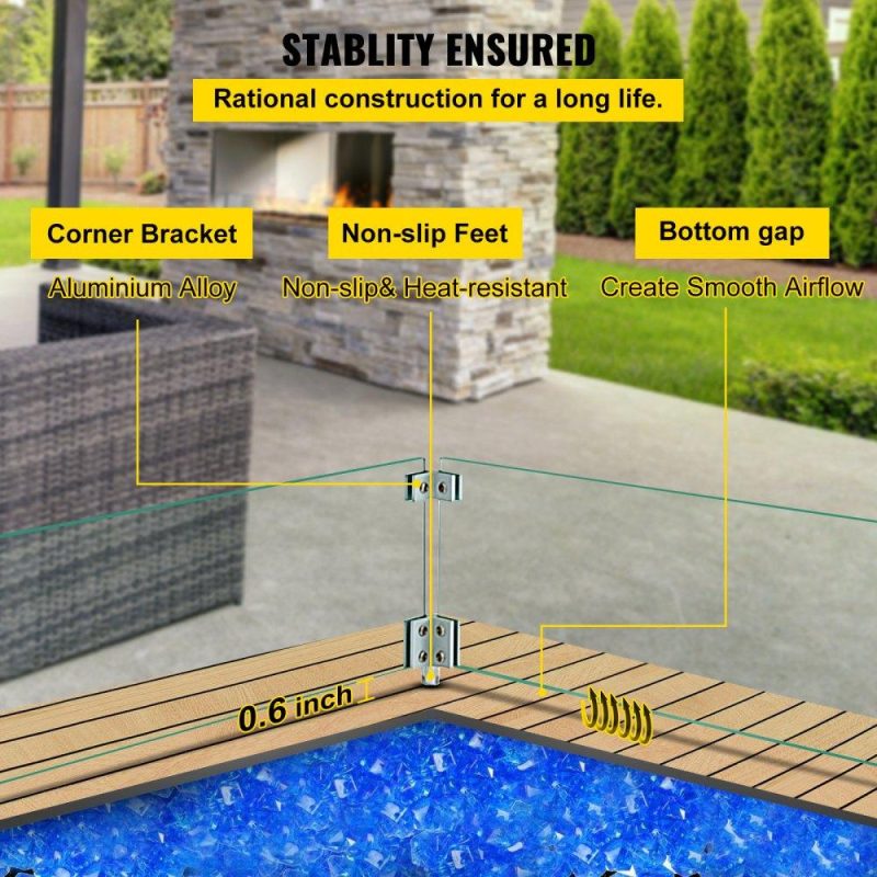 Patio Furniture & Accessories | Fire Pit Wind Guard 21 x 21 x 6 Inch Glass Flame Guard, Rectangle 5/16 Inch Thickness Glass Wind Guard Fence with Non-Slip Feet Clear Tempered Glass, for Propane, Gas, Fire Pits Pan/Table Lawn & Garden Patio Furniture & Accessories