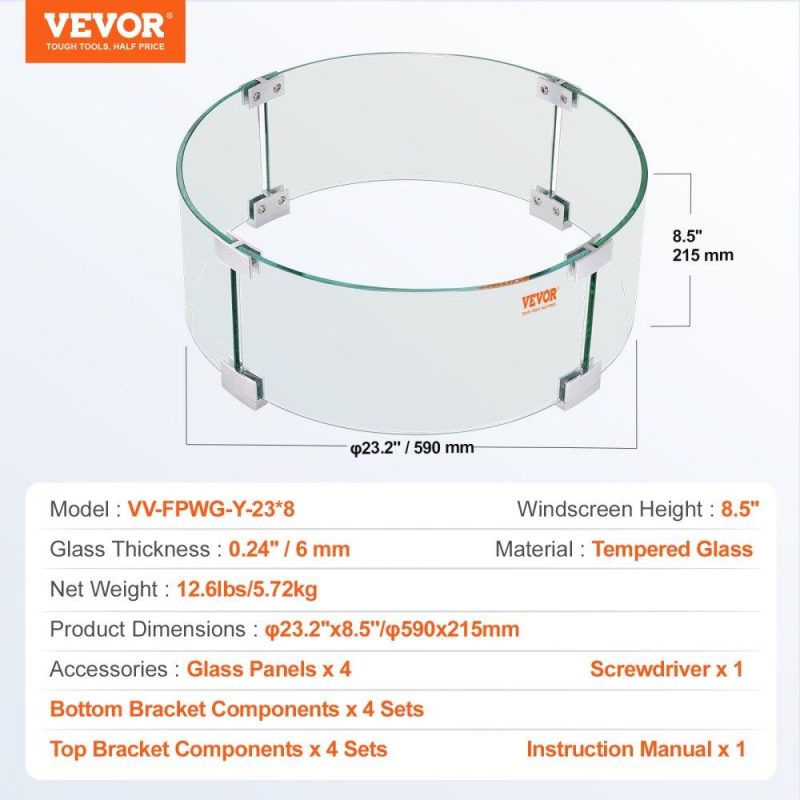 Patio Furniture & Accessories | Fire Pit Wind Guard, 23 x 23 x 8 Inch Glass Flame Guard, Round Glass Shield, 1/4-Inch Thick Fire Table, Clear Tempered Glass Flame Guard, Aluminum Alloy Feet for Propane, Gas, Outdoor Lawn & Garden Patio Furniture & Accessories