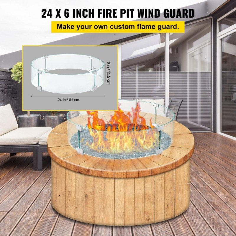 Patio Furniture & Accessories | Fire Pit Wind Guard, 24 x 24 x 6 inch Glass Flame Guard, Round Glass Shield, 1/4-Inch Thick Fire Table, Clear Tempered Glass Flame Guard, Aluminum Alloy Feet for Propane, Gas, Outdoor Lawn & Garden Patio Furniture & Accessories