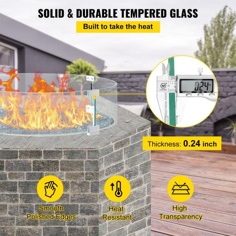 Patio Furniture & Accessories | Fire Pit Wind Guard, 24 x 24 x 6 inch Glass Flame Guard, Round Glass Shield, 1/4-Inch Thick Fire Table, Clear Tempered Glass Flame Guard, Aluminum Alloy Feet for Propane, Gas, Outdoor Lawn & Garden Patio Furniture & Accessories