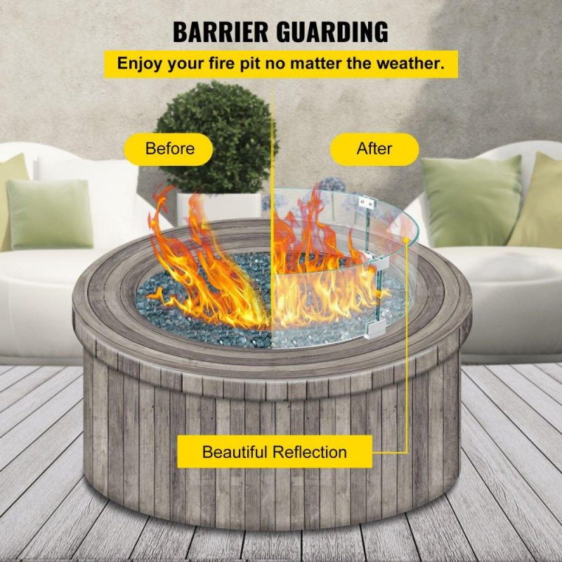 Patio Furniture & Accessories | Fire Pit Wind Guard, 24 x 24 x 6 inch Glass Flame Guard, Round Glass Shield, 1/4-Inch Thick Fire Table, Clear Tempered Glass Flame Guard, Aluminum Alloy Feet for Propane, Gas, Outdoor Lawn & Garden Patio Furniture & Accessories